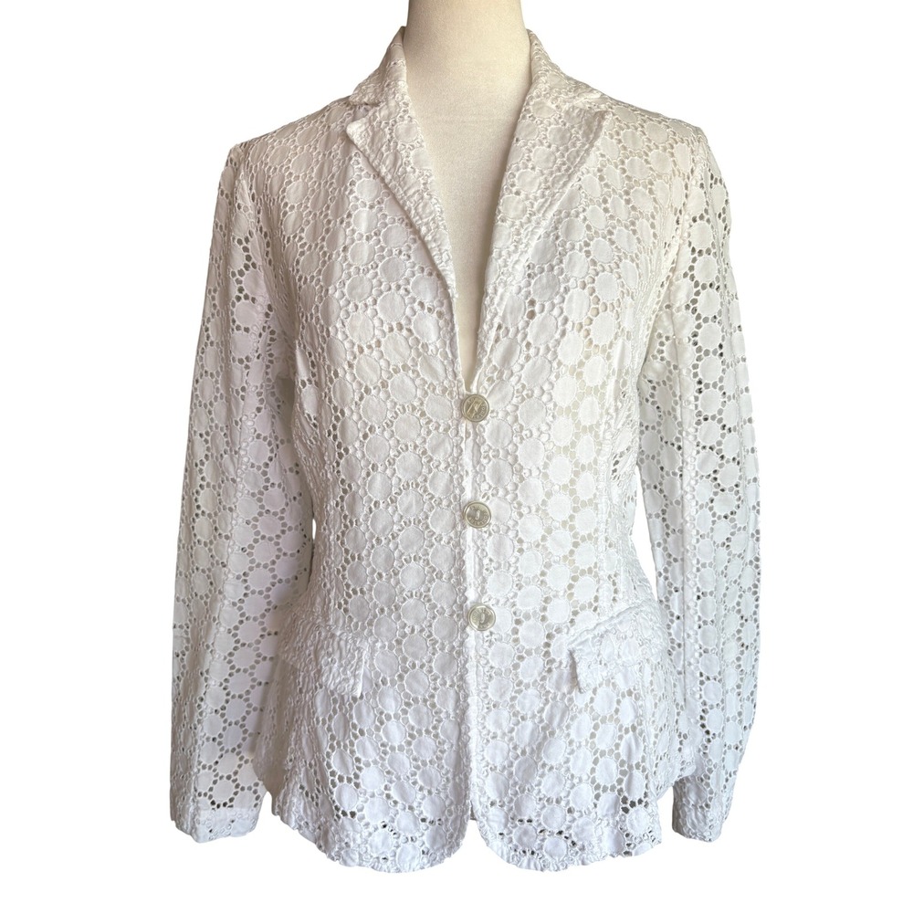 Anne Fontaine Lully Size 40 6/8 White Eyelet Lace Lully‎ Blazer Jacket French